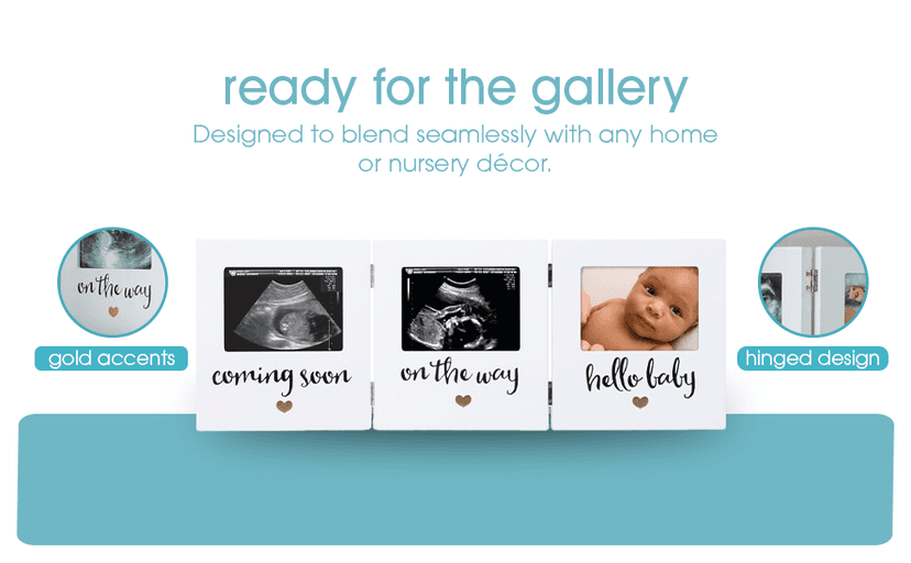 Pearhead Triple Sonogram Keepsake Photo Frame, Gender Neutral Ultrasound Keepsake, Ideal Pregnancy Gift For First Time Moms, Baby Shower and Nursery Decor, 3.5”x2.5” Photo Insert, White