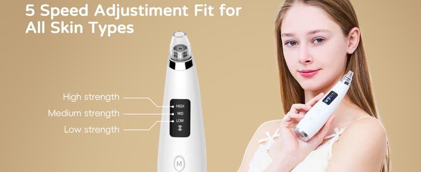 Blackhead Remover Pore Vacuum, Pore Cleaner for Face with 5 Attachments & 3 Suction Levels, USB Rechargeable Facial Blackhead Extractor Tool for Women & Men (Pearl White)