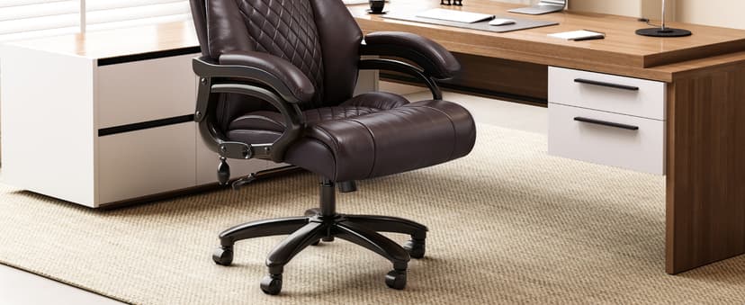 FLEXISPOT 500lbs Big and Tall Office Chair for Heavy People, Heavy Duty Computer Chair with Stable Arms Adjustable Lumbar Support Metal Base, Desk Chairs for Home Office Gaming Working, Leather, Brown