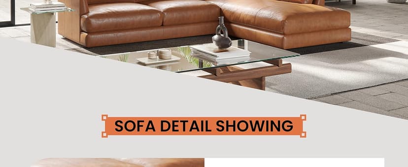 Valencia Serena 108" Full Leather Sectional Sofa with Left Bumper | Nappa 11000 Leather, Modern Low Profile Lounge Sofa | L Shaped Couch for Living Room Furniture,Cognac