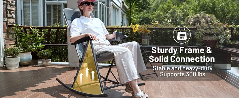Timber Ridge 3-Level Adjustable Rocking Camping Chair, Padded High Back Outdoor Rocking Chair with Side Pocket, Portable Folding Rocker for Adults, Supports 300 LBS for Lawn, Patio, Porch