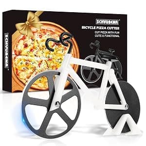 Bicycle Pizza Cutter Wheel - Gifts for Cyclists, Men, Dad, Bike Lovers - Funny Kitchen Gadgets - Cool Father’s Day, Christmas, Birthday, White Elephant Gifts - Stainless Steel Pizza Slicer(White) B09TRFQ5XT
