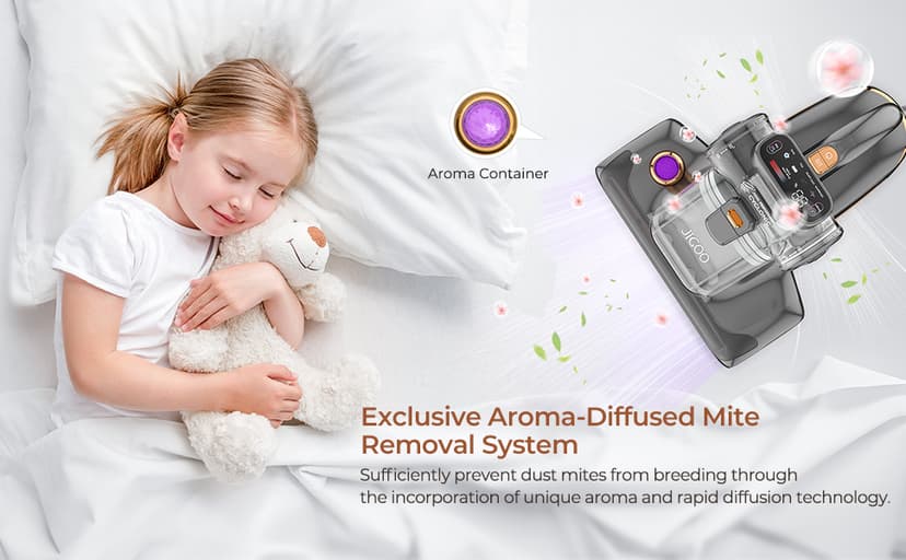 JIGOO T600 Bed Vacuum Cleaner with UV-C Light, 15Kpa Suction 700W Powerful Double Cup Handheld Vacuums, Mattress Vacuum Cleaner with Smart Dust Sensor, Ultrasonic & Heating Tech, HEPA Filter - Corded