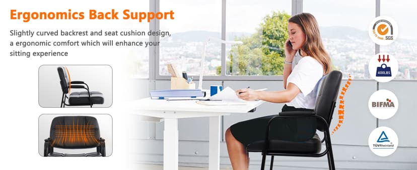 CLATINA Big & Tall 500 lbs Waiting Room Guest Chair, Leather Office Reception Chair No Wheels with Padded Arms for Elderly Home Desk Conference Room Lobby Side Salon Clinic, Black(4 Pack)