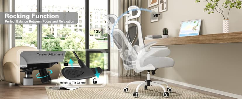 Ergonomic Office Chair for Back & Neck Pain Relief, Virgin Foam Seat, 2D Adjustable Lumbar & 3D Headrest, Tilt & Rock for Relaxation, Ideal for Long Sitting Comfort, Gray/Silver