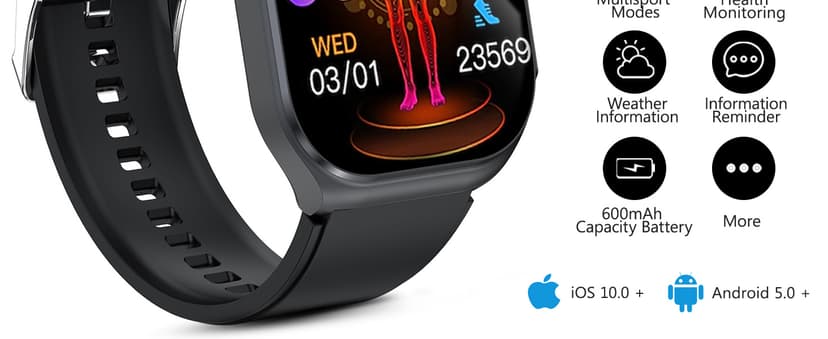 Health Smart Watches for Men Women - 1.87'' Large Display Fitness Trackers Watch with Heart Rate, Blood Pressure, Blood Oxygen, Sleep & Stress Track, 110+ Sports Modes, IP68 Waterproof Watch,Black