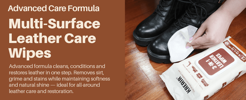 Kreair 3in1 Leather Wipes 75 XL Count, Clean, Condition & Restore Shine, Extra-Large 8"x10" Wipes for Car Seats, Shoes, Furniture & Bags, Thick, Durable & Non-Linting, Safe for All Leather Types