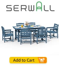 SERWALL 7-Piece Patio Dining Table Sets, Outdoor HDPE Dining Furniture Set with Umbrella Hole Cut-Out Table and 6 Chairs, Blue