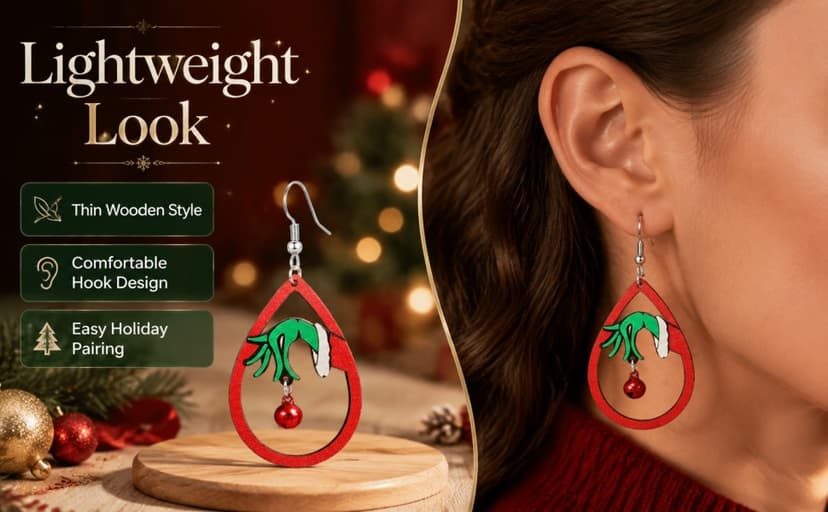 WCRAZYE Christmas Wood Earrings for Women Handmade Wooden Teardrop Dangle Earrings Christmas Xmas New Year Party Earrings Set Winter Holiday Jewelry Gift B0BNNNMHD4