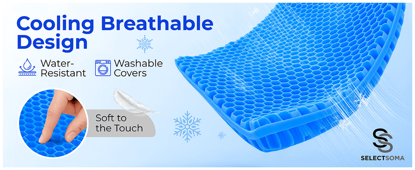SelectSoma Double-Thick Gel Seat Cushion for Long Sitting Pressure Relief for Back, Sciatica, Coccyx, Tailbone Pain - Cushion for Office Chair, Wheelchair, Car & Truck, Patio Chairs - Egg Seat Pad