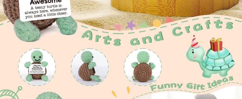 Mini Funny Turtle Birthday Gifts for Women Men Christmas, Retirement Bosses Day Gifts, Inspirational Small Animals Cute Stuff Things, Handmade Emotional Positive Crochet Turtle Decorations