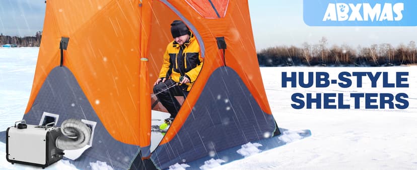 ABXMAS Ice Fishing Shelter 3-4 Person, Portable Insulated Ice Fishing Tent with Stove Jack, Hub-Style Shelter Shanty Waterproof 600D Insulated Layer 2 Doors 2 Windows for Winter
