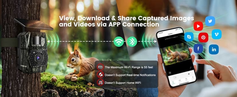 MAXDONE Solar Trail Camera WiFi Bluetooth - 48MP 30fps Game Camera with 5200mAh Rechargeable Battery, 0.1s Trigger Speed Motion Activated Trail Cam IP66 with 32GB TF Card for Wildlife Monitoring