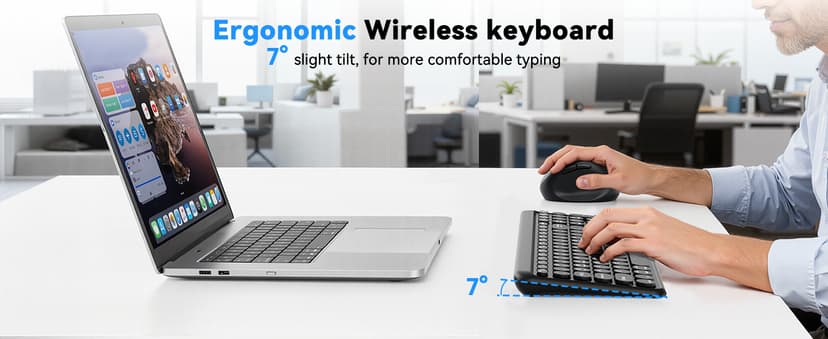 TECKNET Wireless Keyboard Bluetooth & 2.4G USB, Up to 4-Device Connection, USB C Rechargeable Battery, Quiet Typing, Compact Layout, 7° Ergonomic Tilt, Compatible with Windows/Android/iOS, Black