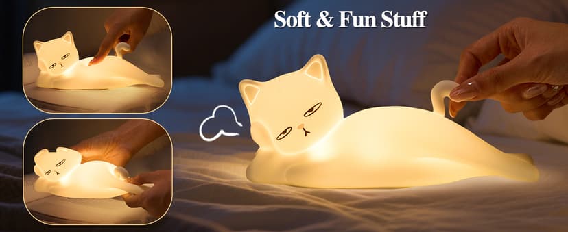 Lying Cat Lamp Funny Gifts, 16 Colors+5 Dimming+Silicone Random Stuff, Touch+Remote+Recharge Night Light, Unique Cool Lamp,Cute Weird Stuff, Squishy Cat White Elephant Gifts for Women/Men/Teens/Kids B0CH9K8NST