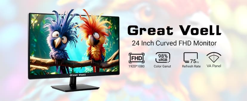 Great voell 23.8" Inch Computer Monitor- FHD 1080P IPS Display 75Hz, 99% sRGB, Eye Care, HDMI VGA, FreeSync, VESA Mountable - Slim Bezel Office & Casual Gaming Screen for PC Console
