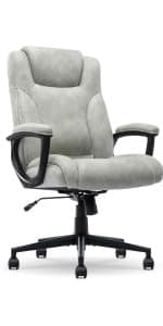 Serta® Hannah Executive Home Office Desk Chair, Ergonomic Mid-Back with Lumbar Support, Firm Seat Cushion, Layered Body Pillows, Padded Armrests, Swivel Base, Easy Assembly, Microfiber, Beige