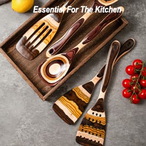 Gudamaye 7-Piece Brown Pakkawood Utensils Set – Sturdy, Eco-Friendly, Wooden Spoons for cooking, Wooden Utensil for cooking, Wooden Kitchen Tool, Home & Kitchen Gifts for Men and Women