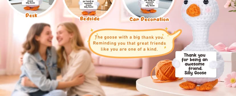 Mini Goose Best Friend Birthday Gifts for Women Men, Friendship Gifts for Her College Teen Girls, Thanksgiving Christmas Bestie BFF Long Distance Gift, Handmade Crochet Animals Funny Desk Silly Goose