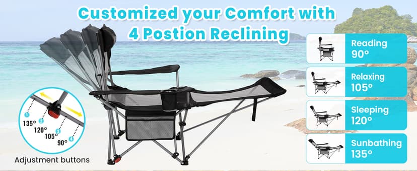 #WEJOY 2-in-1 Reclining Camping Chair with Footrest for Adults Folding Lounge Chair with Adjustable Backrest Lightweight Camping Chairs Heavy Duty Camp Chairs for Outdoor