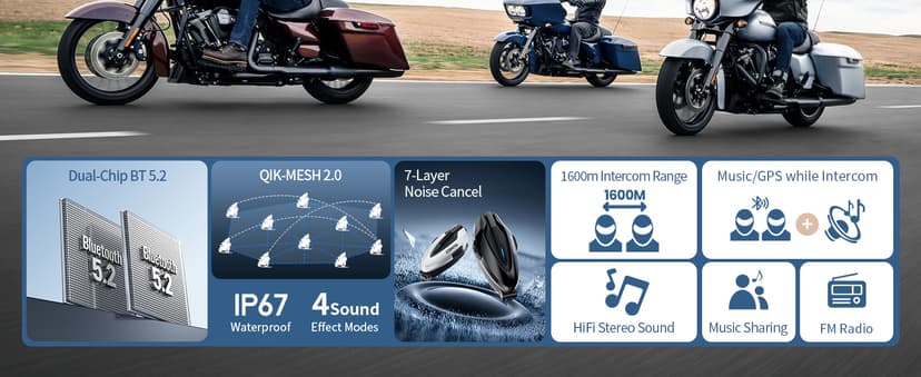 JESIMAIK Motorcycle Helmet Bluetooth Headset, 10-Rider Mesh Helmet Communication System, Anti-Theft Magnet Mount, 23H Battery Life, Glove-Friendly Anti-mistouch Intercom, Music Sharing, Black,(1 Pack)