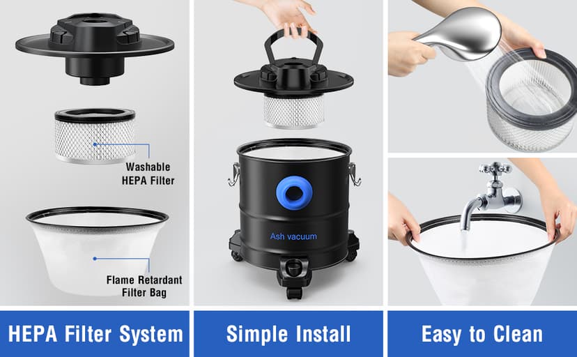 Oragerju Ash Vacuum, Pellet Stove Vacuum Cleaner, 5.3 Gallon, 20kPa, 1200W Powerful Motor with Blower Function, On Wheels and HEPA Filter, The Ash Vacuum for Pellet Stoves & Wood Stoves