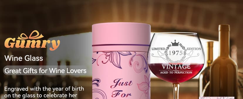 50TH Birthday Gifts for Her, Vintage 1975 Engraved 50th Wine Glass, 50 Year Old Birthday Decorations For Women, Funny 50 Bday Gifts Idea For Women, Friends, Daughter, Sister Mom - Turning 50 Present