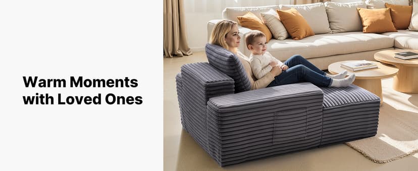 VEVOR Chaise Lounge Chair, 48 in Boneless Chaise Lounge Indoor, Modern Upholstered Oversized Reading Chair with Throw Pillows & Armrests, Sofa Couch Deep Seat Sleeper for Living Room, Bedroom, Balcony