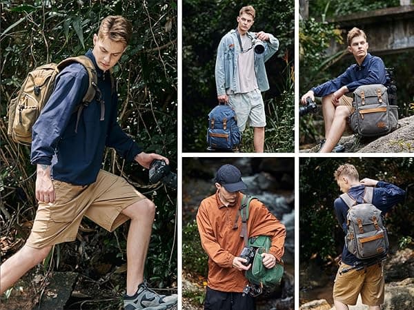 Padwa Lifestyle Khaki Camera Backpack - Professional DSLR & UAV Camera Bag,Anti Theft Canvas Camera Backpacks with Rain Cover,Large Capacity Photography Travel Camera Bag with Multi Compartments