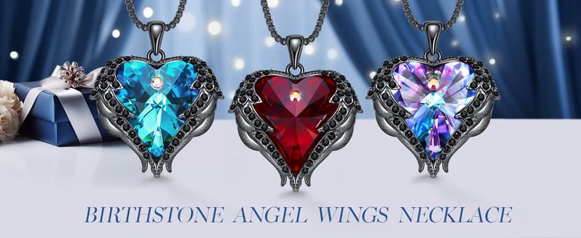 CDE Christmas Gifts for Women Angel Wings Necklace for Women with Birthstone, Love Heart Silver Tone/Gold Tone Pendant, Ideal Anniversary or Birthday Jewelry Gifts for Wife Girlfriend Her