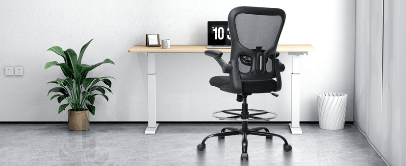 Drafting Chair, Ergonomic Tall Office Chair for Standing Desk, Counter Height Desk Chair with Adjustable Padded Armrests and Footrest Ring Standing Desk Chair Adjustable Height with Lumbar Support