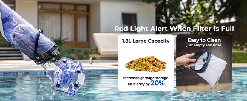 Pool Vacuum for Above Ground Pool, JESIMAIK 18.5 GPM Powerful Suction Handheld Pool Vacuum, 60min Runtime,Telescopic Pole Cordless Pool Vacuum for Above/Inground Pool, Spas, Hot Tubs Cleaning