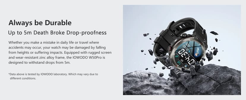 IOWODO Military Smart Watch for Men -100-Day Long Battery Life,Fitness Tracker with LED Flashlight/Compass,Heart Rate Monitor,120+ Sports Modes,IP68 Waterproof,Bluetooth Call Smartwatch for iOSAndroid