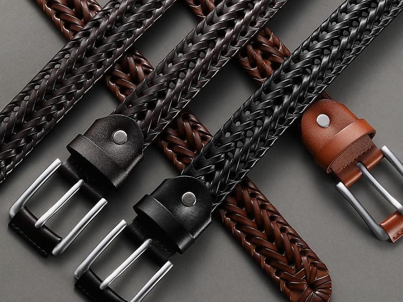 CHAOREN Mens Braided Leather Belt, Casual Woven Leather Belt for Men 35mm Width for Dress Jeans Golf