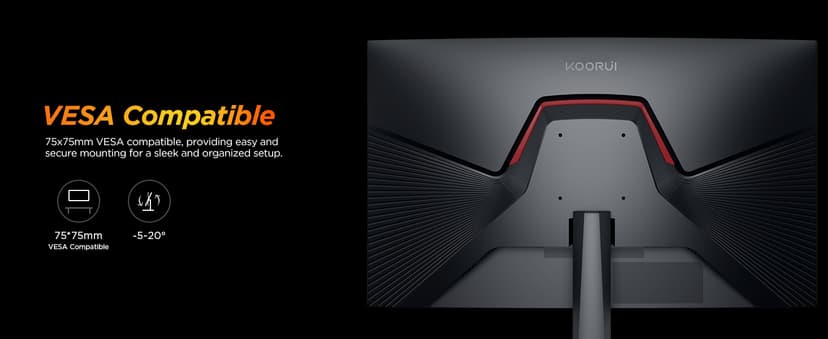 KOORUI 25 Inch Curved Gaming Monitor 240Hz FHD 1080P Computer Monitor, 1500R 1ms MPRT Display, Adaptive Sync, 90% DCI-P3,HDR, Eye Care, Tilt Adjustable, VESA 75x75mm, Black,G2511XC
