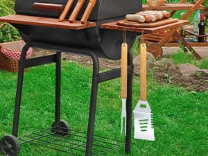 Grandpa Gifts from Grandkids, Fathers Day Grandpa Gift Heavy Duty Wooden BBQ Grilling Accessories Kit for Backyard, Thick Stainless Steel Grill Utensils with Non-Slip Handle Tools in Portable Bag