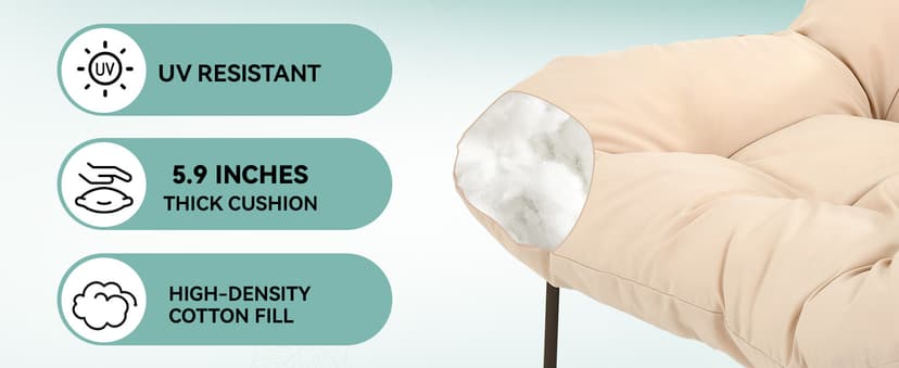 YITAHOME Rocking Papasan Chair, Wide Rocking Chair, Comfy Indoor and Outdoor Lounge Chair with Thick Cushion for Bedroom, Living Room, Patio, Porch, Garden, Deck, Lawn (Beige)