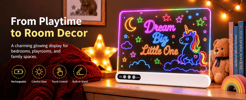 Led Drawing Board with 14 Light Effects,16" Rechargeable Glow Doodle Led Note Board with Colorful Markers,Neon Art Dry Erase Doodle Glow Drawing Tablet,Chritmas Birthday Festival Gifts for Kid (White) B0H1HPZ583