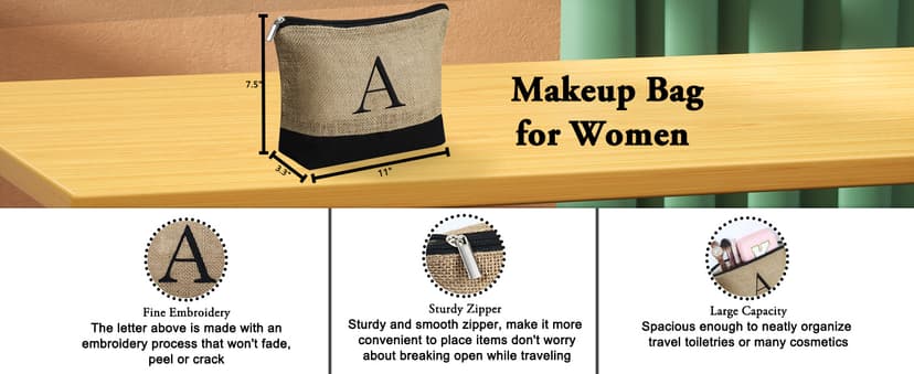 YOOLIFE Personalized Gifts for Women - Initial Jute Tote Bag & Makeup Bag, Birthday Gifts for Women Mom Wife Teacher Friend