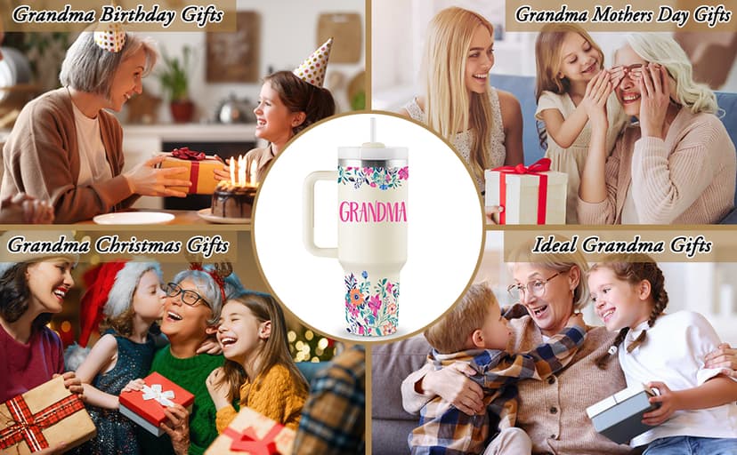 Grandma Gifts Birthday Gifts for Grandma Great Grandmother Gift Ideas Best Grandmother Gift from Granddaughter Grandson for Mothers Day Christmas 40oz Travel Cup Insulated Tumbler with Lid & Straw