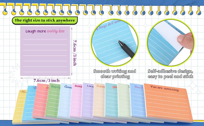 Yinder 24 Pcs Inspirational Sticky Notes with Lines Cute Motivational Sticky Notes Pad Employee Appreciation Gifts Bulk for Teacher Nurse Coworkers Office 3 x 3''(Dark Color,Appreciation)