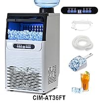 Amzgachfktch Commercial Ice Maker, 100lbs/24H Ice Maker Machine, Auto Self-Cleaning, LED Digital Display, Blue Light, Under Counter/Freestanding Ice Machine for Home/Office/Restaurant/Bar