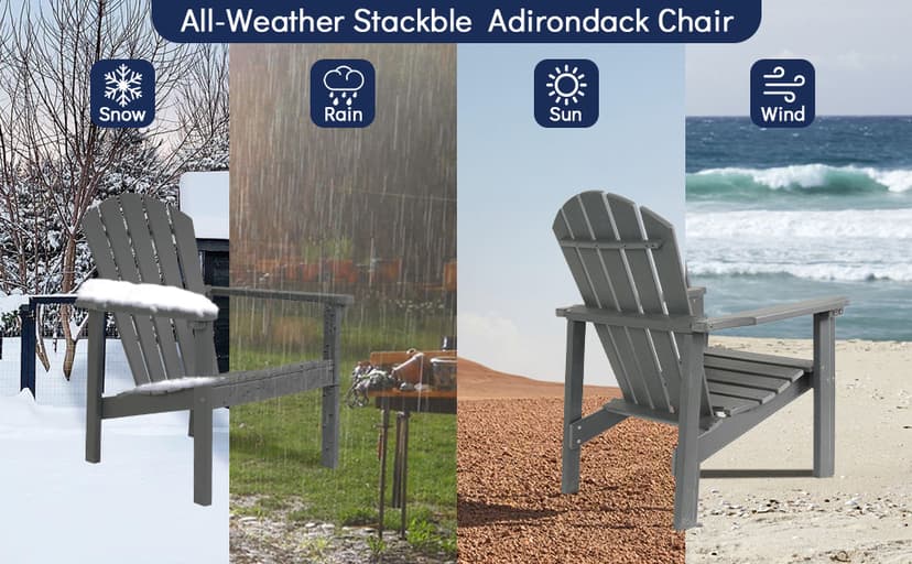 nevilywood Compact Stackable Adirondack Chairs Set of 4, 26.3" Wide HDPE Outdoor Patio Chairs - Durable, Space-Saving Design for Porch, Lawn or Garden, Black