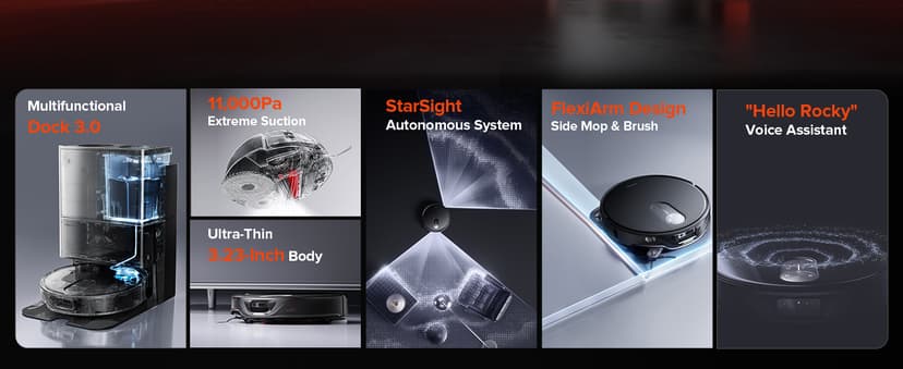 roborock Qrevo Slim Robot Vacuum and Mop Combo, 8.2cm Ultra-Slim, 3D Sensing Tech, Advanced Obstacle Recognition, 11,000Pa Suction, FlexiArm Side Brush & Mop, Auto Mop Washing & Drying, Self-Emptying