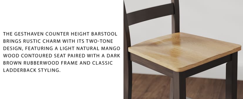 Signature Design by Ashley Gesthaven Counter Height Barstool, Set of 2, Adjustable Levelers, Solid Wood Frame, Natural/Brown