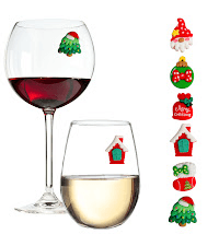 Simply Charmed Christmas Holiday Magnetic Wine Glass Charms & Cocktail Markers Set of 12 - Great Christmas Hostess Gift or Stocking Stuffer