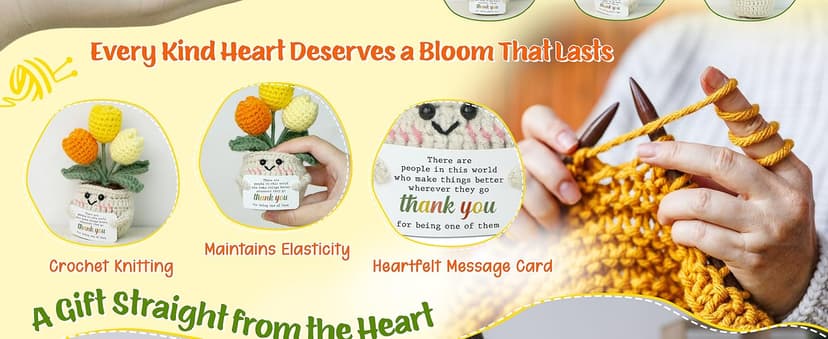 OASSIE Thank You Gifts for Women - Mini Handmade Positive Tulip Flowers Crochet with Message Card - Christmas Birthday Farewell Employee Appreciation Gifts for Coworkers, Emotional Support Crochet