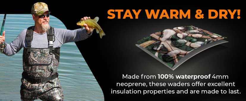 Foxelli Chest Waders, Waterproof 4mm Neoprene Hunting & Fishing Waders for Men & Women with Boots