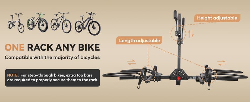 Bike Rack Hitch with Lock, Platform 2-Bike Rack for Car SUV RV Camper Truck Trailer, Hitch Bike Rack for Fat Tire, Mountain Bikes, EBikes and EMTB, 180 lbs Capacity Bike Carrier for 2" Receiver