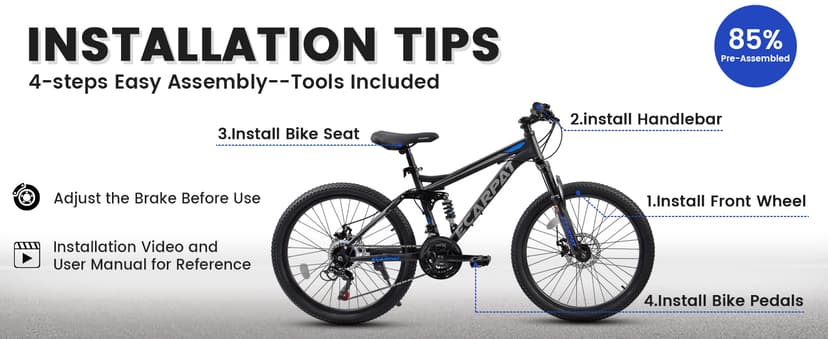 Mountain Bike 24 26 27.5 Inch, Dual Full Suspension Mens Womens Bike, 21 Speeds Dual Disc Brake Carbon Steel Bike, Boys Mens Mountain Bike for School Work Summer Camping, Birthday Gift Choice